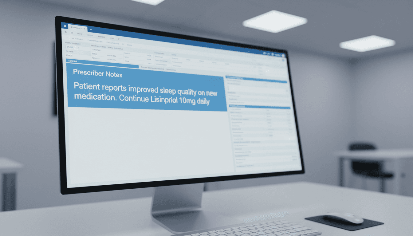 Electronic health record screen with highlighted prescriber notes